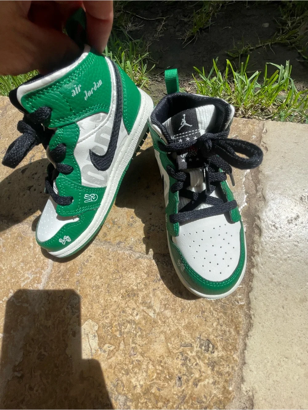 New Jordan Air Jordan 1 Green White Black High Top Leather Sneakers Kids 10c